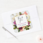 Modern Pink & White Florals Party Dank je Vierkante Sticker (Envelop)