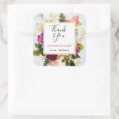 Modern Pink & White Florals Party Dank je Vierkante Sticker (Tas)