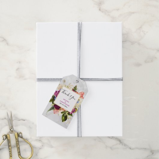 Modern Pink & White Flower Bouquet Wedding Cadeaulabel (Met Touw)