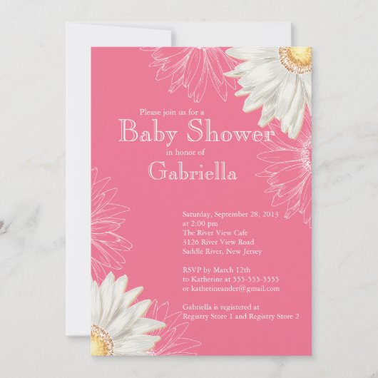 Modern Pink & White Gerbera Daisy Baby shower Kaart (Voorkant)