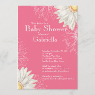 Modern Pink & White Gerbera Daisy Baby shower Kaart