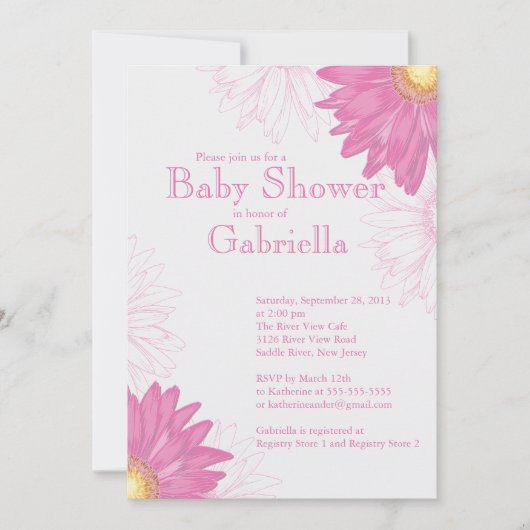Modern Pink & White Gerbera Daisy Baby shower Kaart (Voorkant)