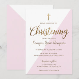 Modern Pink White Gold Christening baby Girl Kaart