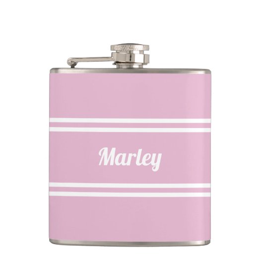 Modern Pink & White Personalized Name Golf Gift Heupfles (Voorkant)