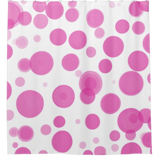 Modern Pink & White Polka Dot Bubbles Party Douchegordijn (Voorkant)