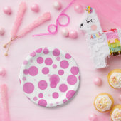 Modern Pink & White Polka Dot Bubbles Party Papieren Bordje (Feest)