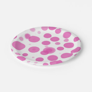 Modern Pink & White Polka Dot Bubbles Party Papieren Bordje