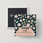 Modern Pink Wildflowers Pattern Vierkante Button 5,1 Cm (Voorkant /achterkant)