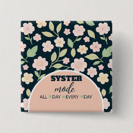 Modern Pink Wildflowers Pattern Vierkante Button 5,1 Cm