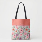 Modern Pink Wildflowers with Name Tote Bag (Voorkant)