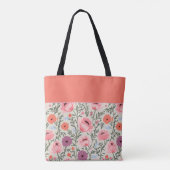 Modern Pink Wildflowers with Name Tote Bag (Achterkant)