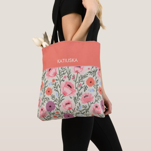 Modern Pink Wildflowers with Name Tote Bag (Dichtbij)