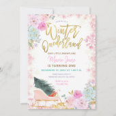 Modern Pink Winter Onederland Birthday Uitnodiging (Voorkant)