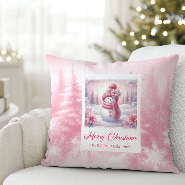 Modern Pinkmas Cozy Winter Forest Kids Gift Holida Kussen (Modern Pinkmas Cozy Winter Forest Kids Gift Holiday Christmas Pillow)