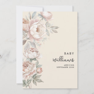 Modern Pioen Roos Bloemen Zwangerschapsaankondigin Aankondiging