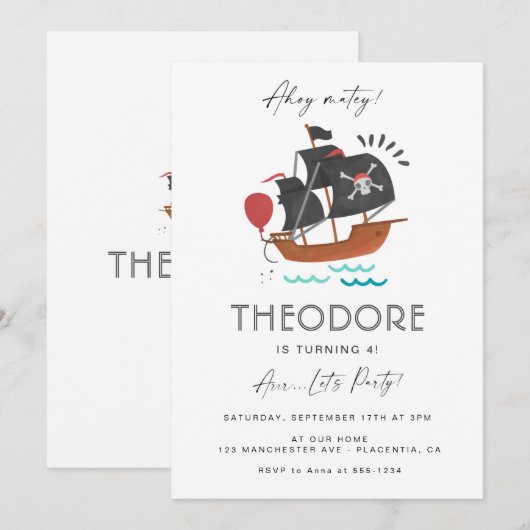 Modern Pirate Birthday Party Kinder uitnodiging (Voorkant / Achterkant)