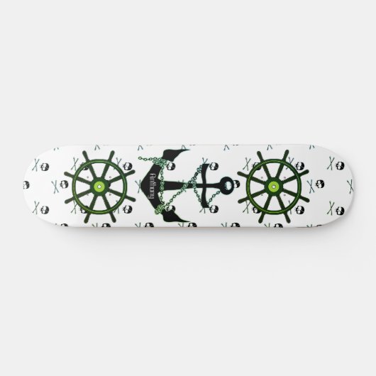 Modern Pirate Ship, voeg naam toe Persoonlijk Skateboard (Horizontaal)