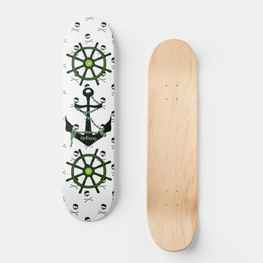 Modern Pirate Ship, voeg naam toe Persoonlijk Skateboard (Voorkant)