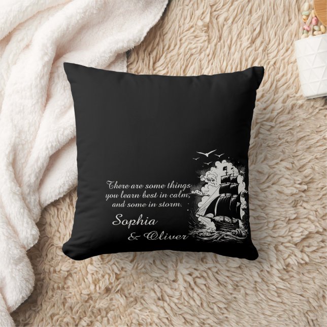 Modern Piratenschip Motivatie Quote Witte Tekst Kussen (Deken)