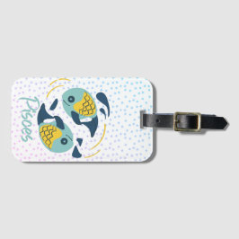 Modern Pisces Fish Zodiac Bagagelabel