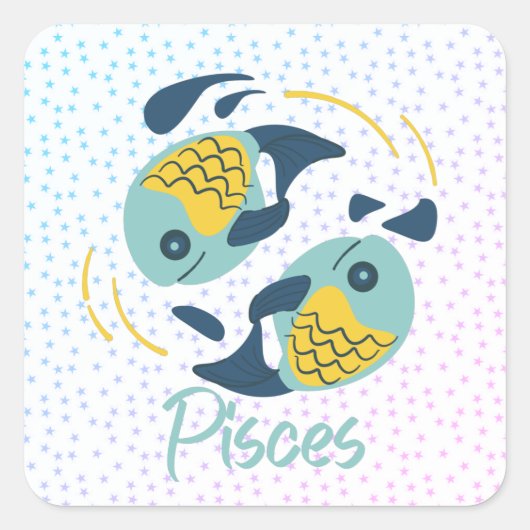 Modern Pisces Fish Zodiac Vierkante Sticker (Voorkant)