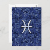 Modern Pisces Zodiac Sign Navy Blue Digital Camo Briefkaart (Voorkant / Achterkant)