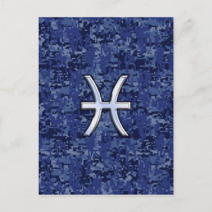 Modern Pisces Zodiac Sign Navy Blue Digital Camo Briefkaart