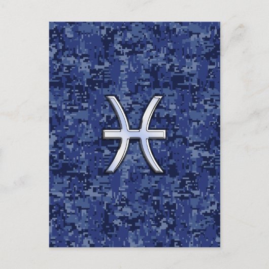 Modern Pisces Zodiac Sign Navy Blue Digital Camo Briefkaart (Voorkant)
