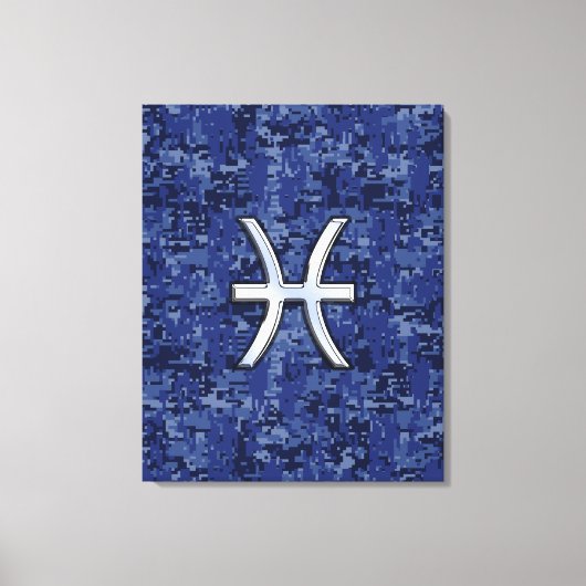 Modern Pisces Zodiac Sign Navy Blue Digital Camo Canvas Afdruk (Voorkant)