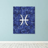Modern Pisces Zodiac Sign Navy Blue Digital Camo Canvas Afdruk (Insitu (Houten vloer))
