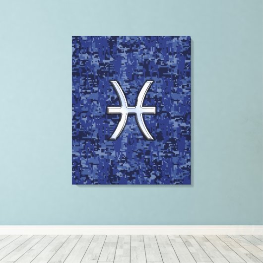 Modern Pisces Zodiac Sign Navy Blue Digital Camo Canvas Afdruk (Insitu (Houten vloer))