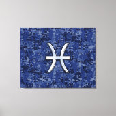 Modern Pisces Zodiac Sign Navy Blue Digital Camo Canvas Afdruk (Voorkant)
