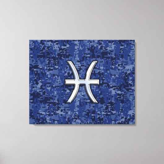 Modern Pisces Zodiac Sign Navy Blue Digital Camo Canvas Afdruk (Voorkant)