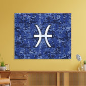 Modern Pisces Zodiac Sign Navy Blue Digital Camo Canvas Afdruk (Insitu (Woonkamer))