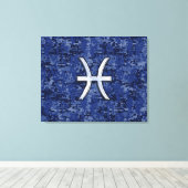 Modern Pisces Zodiac Sign Navy Blue Digital Camo Canvas Afdruk (Insitu (Houten vloer))
