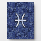 Modern Pisces Zodiac Sign Navy Blue Digital Camo Fotoplaat (voorkant)