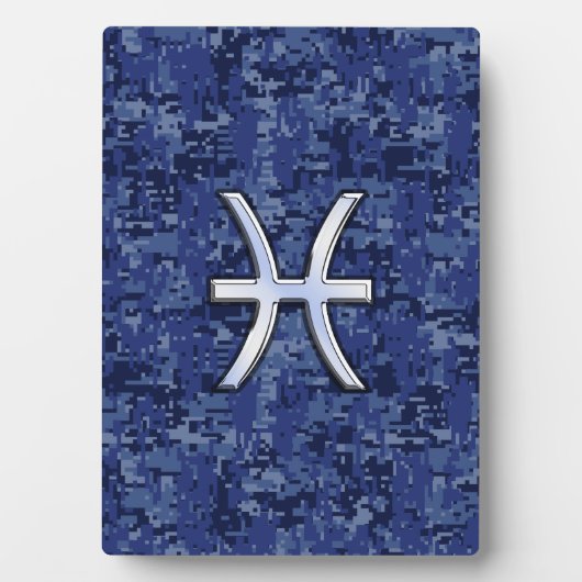 Modern Pisces Zodiac Sign Navy Blue Digital Camo Fotoplaat (voorkant)