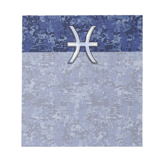 Modern Pisces Zodiac Sign Navy Blue Digital Camo Notitieblok (Voorkant)