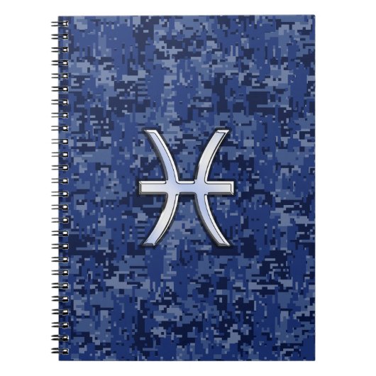 Modern Pisces Zodiac Sign Navy Blue Digital Camo Notitieboek (Voorkant)