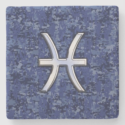 Modern Pisces Zodiac Sign Navy Blue Digital Camo Stenen Onderzetter (Voorkant)
