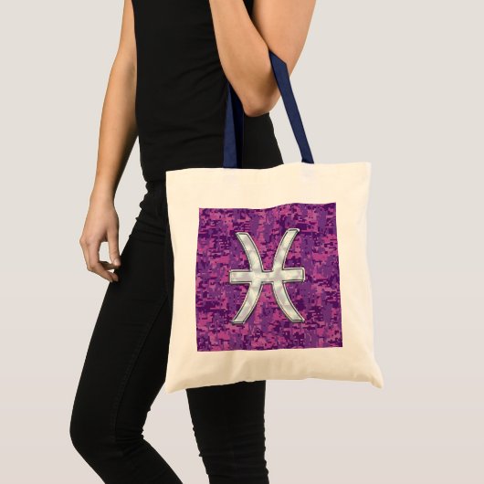 Modern Pisces Zodiac Sign on Fuchsia Digital Camo Tote Bag (Voorkant (product))