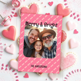 Modern pittig roze geometrische één foto feestdagenkaart