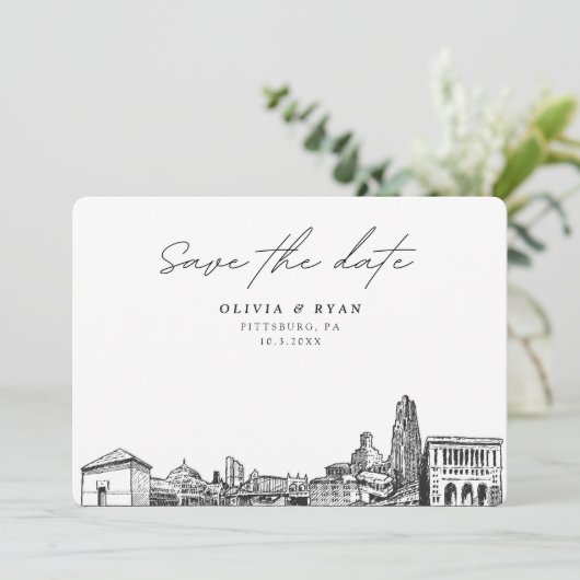 Modern Pittsburgh Bruiloft Save the Date Kaart (Staand voorkant)