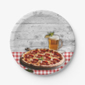 Modern Pizza + Bierstenen Baby shower Papieren Bordje (Voorkant)