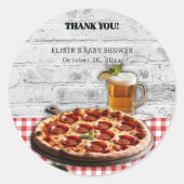 Modern Pizza + Bierstenen Baby shower Ronde Sticker (Voorkant)