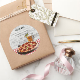 Modern Pizza + Bierstenen Baby shower Ronde Sticker