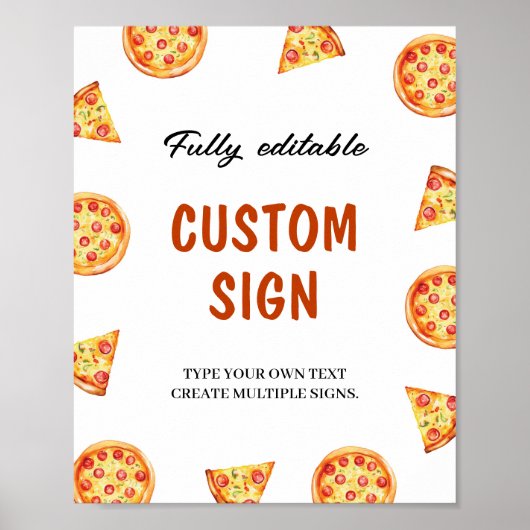 Modern Pizza Birthday Party Custom Sign Poster (Voorkant)