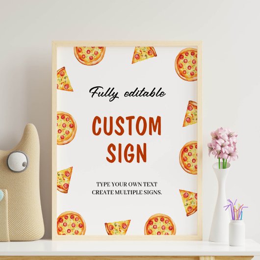 Modern Pizza Birthday Party Custom Sign Poster