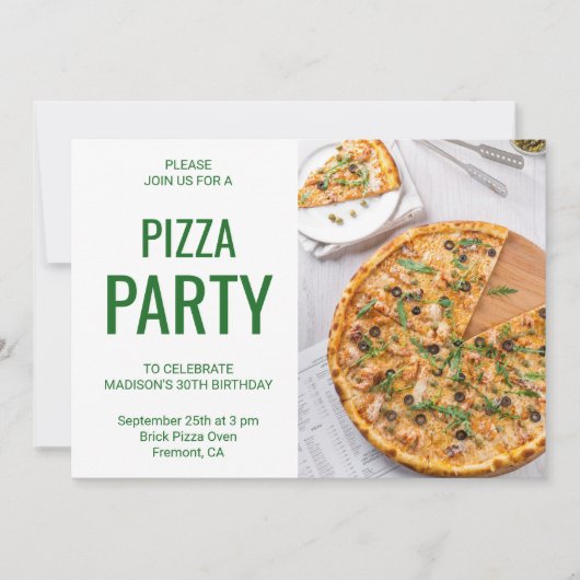 Modern Pizza Birthday Party Invitation Kaart (Voorkant)