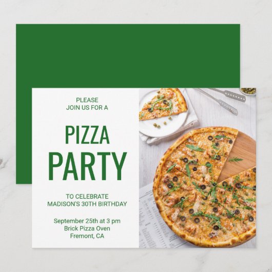 Modern Pizza Birthday Party Invitation Kaart (Voorkant / Achterkant)